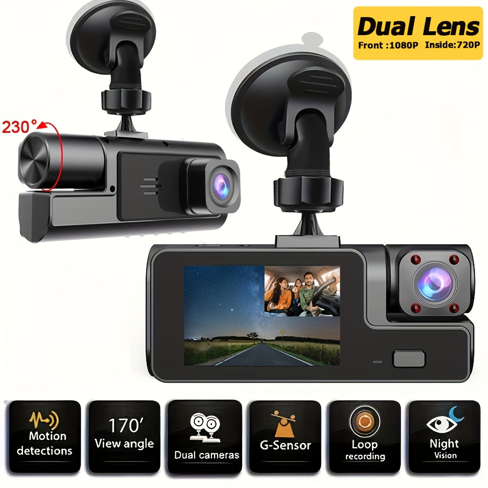 Dash Cam Front And Inside | Front Camera 1080P & Inside Camera 720P, 170° Wide Angle, Night Vision, Small Dash Camera for Cars, 24H Parking Monitor, Loop Recording, G-Sensor, Without SD Card, ZKCAMSPY