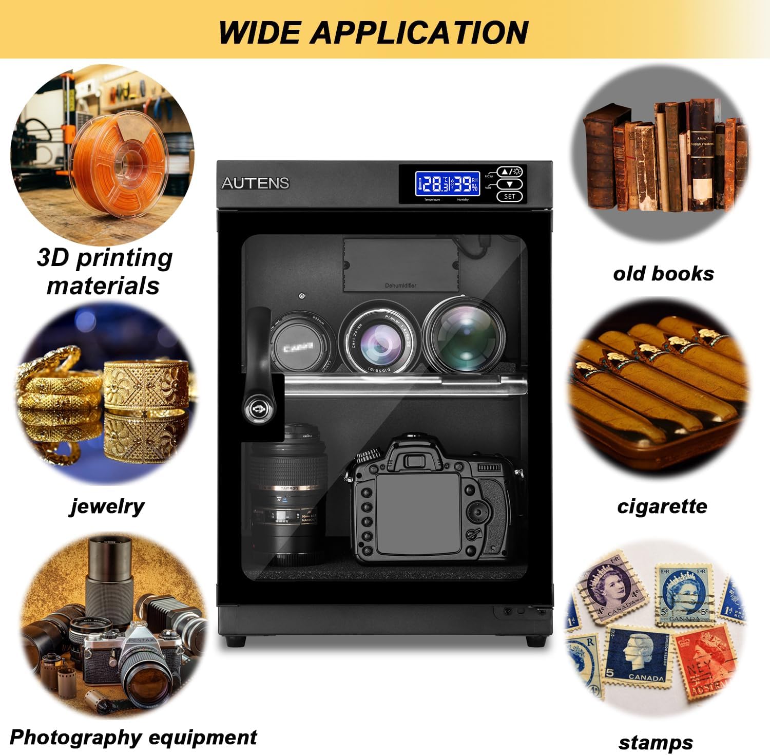 AUTENS 30L Dehumidifying Dry Cabinet Box, Digital Control Noiseless and Energy Saving, for DSLR SLR Camera Lens and Electronic Equipment Storage,Temperature Humidity LED Dual Screen