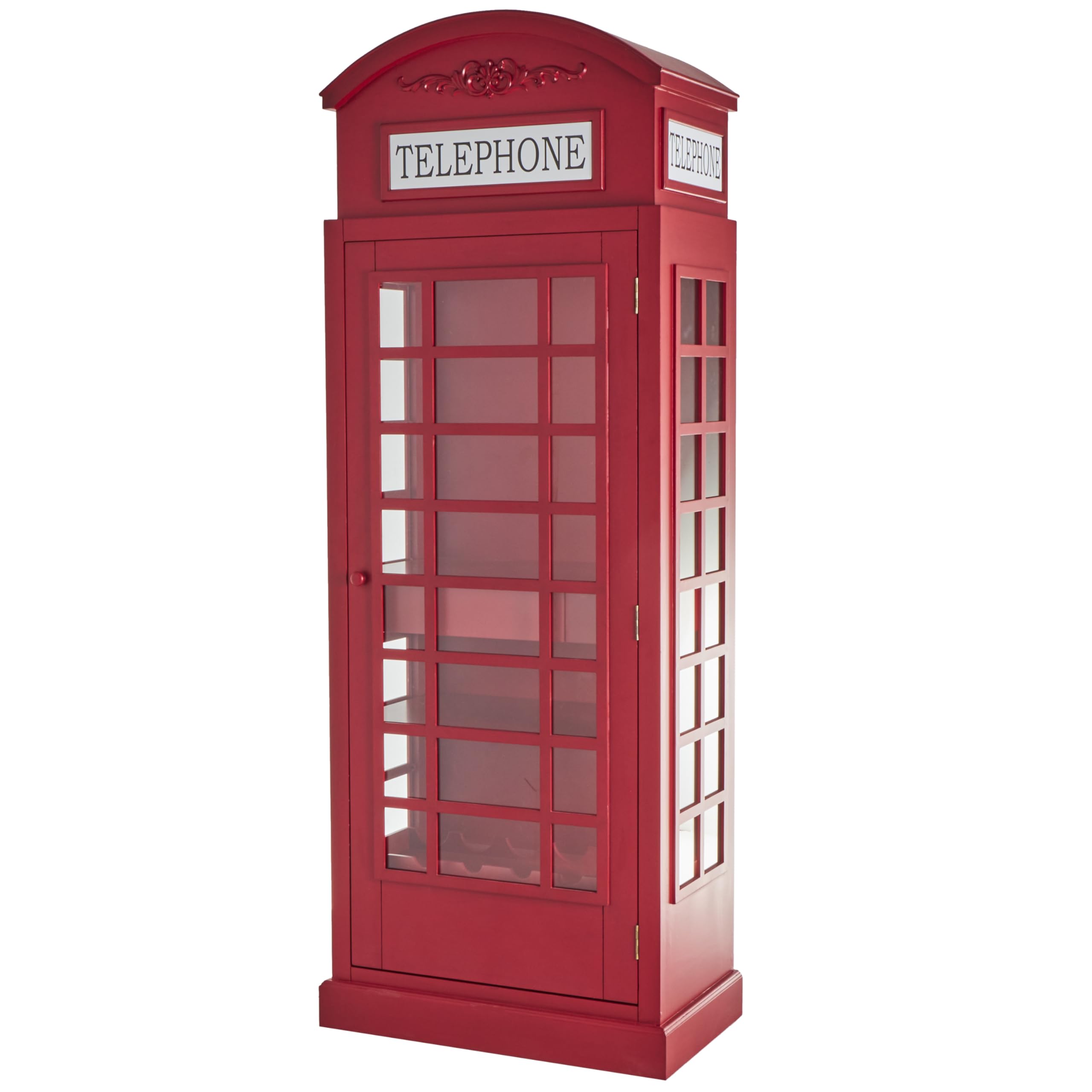 Deco 79 Wooden Telephone Room Storage Unit Vintage London Booth 2 Shelf Storage Cabinet, Accent Cabinet 11" x 9" x 30", Red