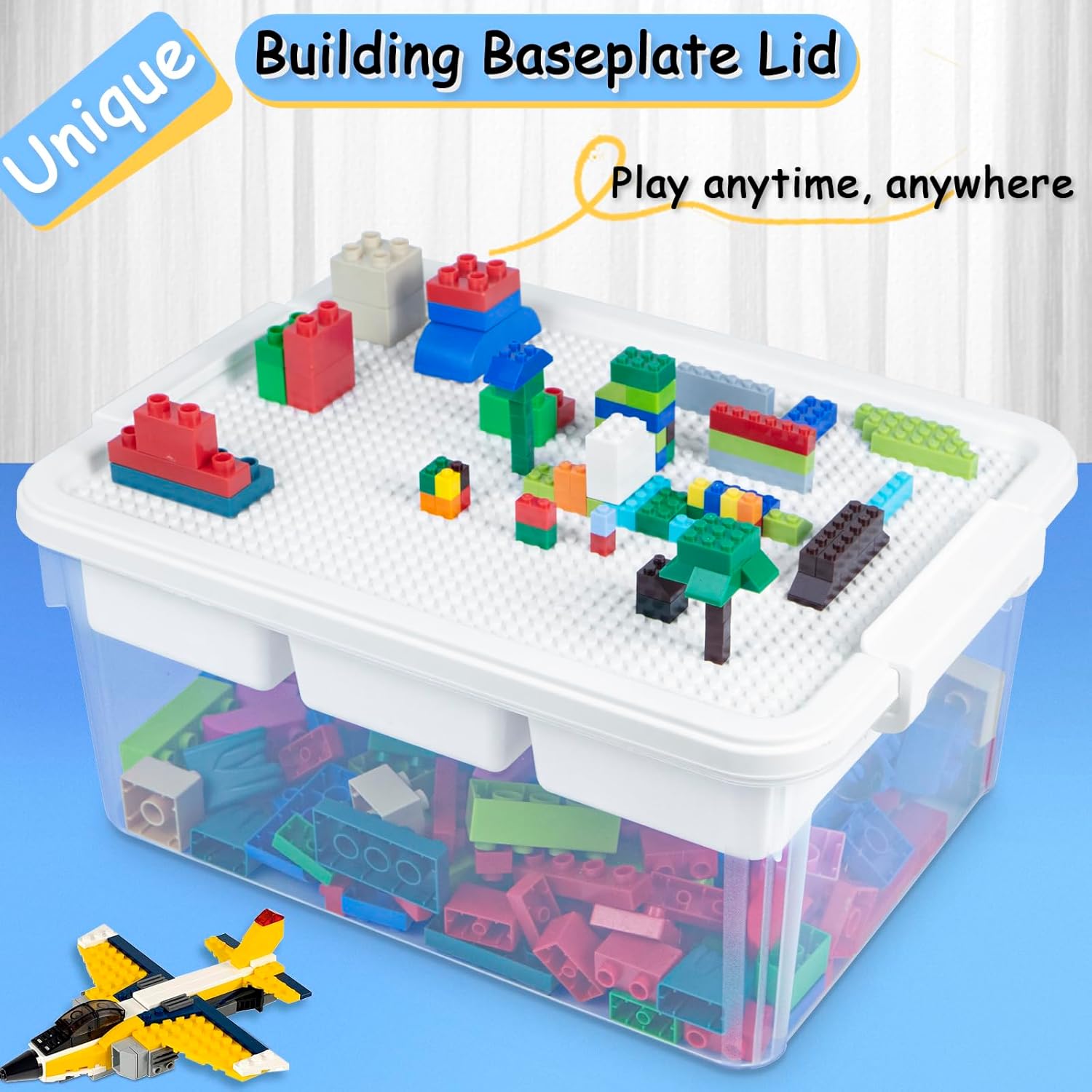 2 Pack Toy Storage Box | With Building Block Baseplate Lid 🧱