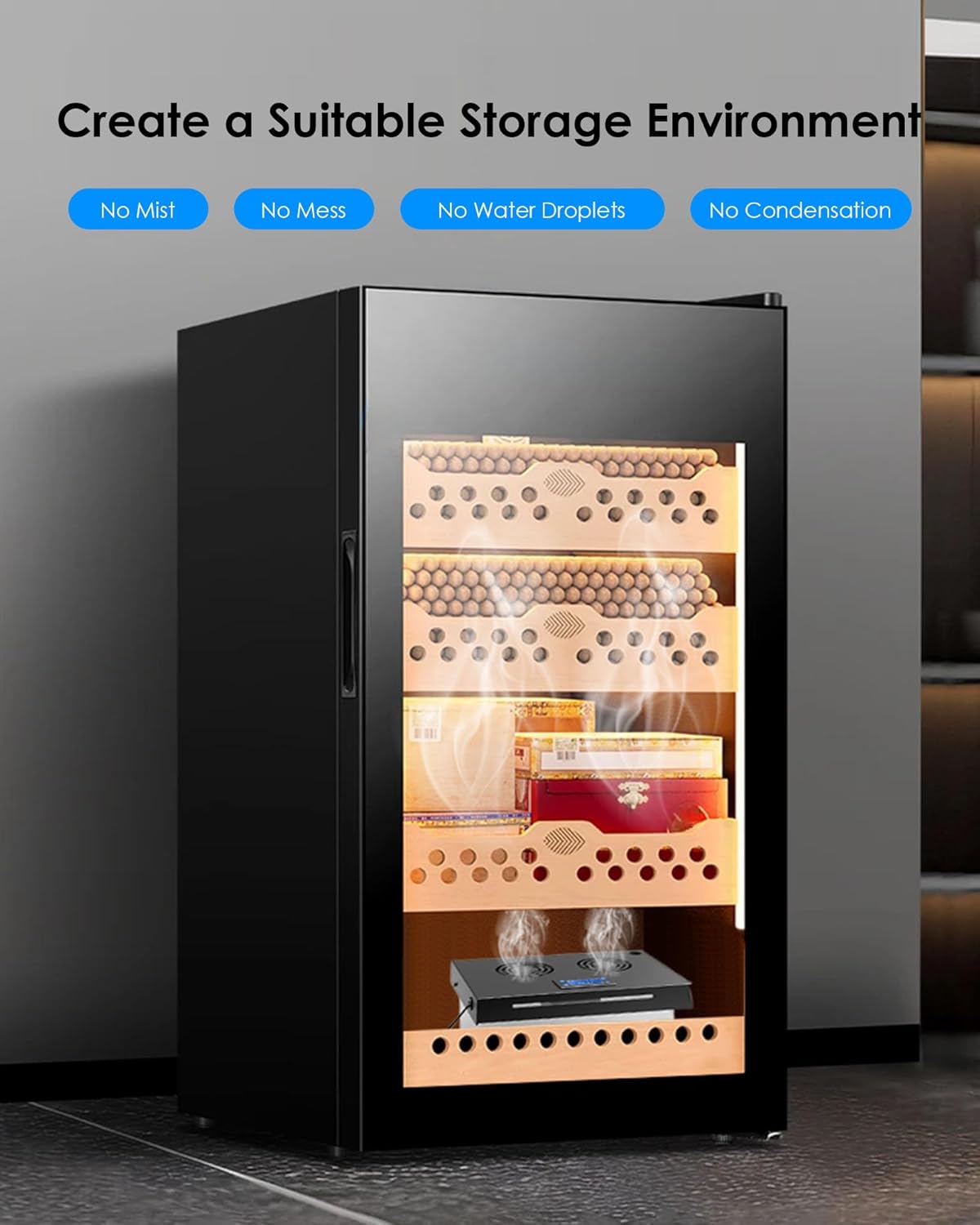 Electric Humidifiers for 10-50 Cubic Ft. Cabinet, Humidor Cabinet Humidifier for Monitoring Temperature and Humidity with 12V Adapter Power Supply