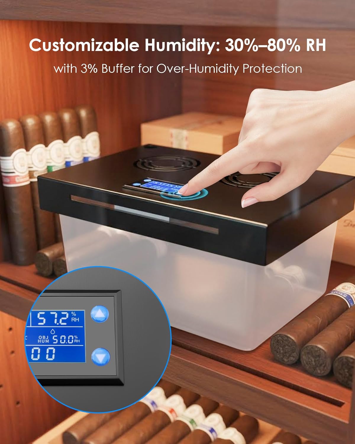 Electric Humidifiers for 10-50 Cubic Ft. Cabinet, Humidor Cabinet Humidifier for Monitoring Temperature and Humidity with 12V Adapter Power Supply