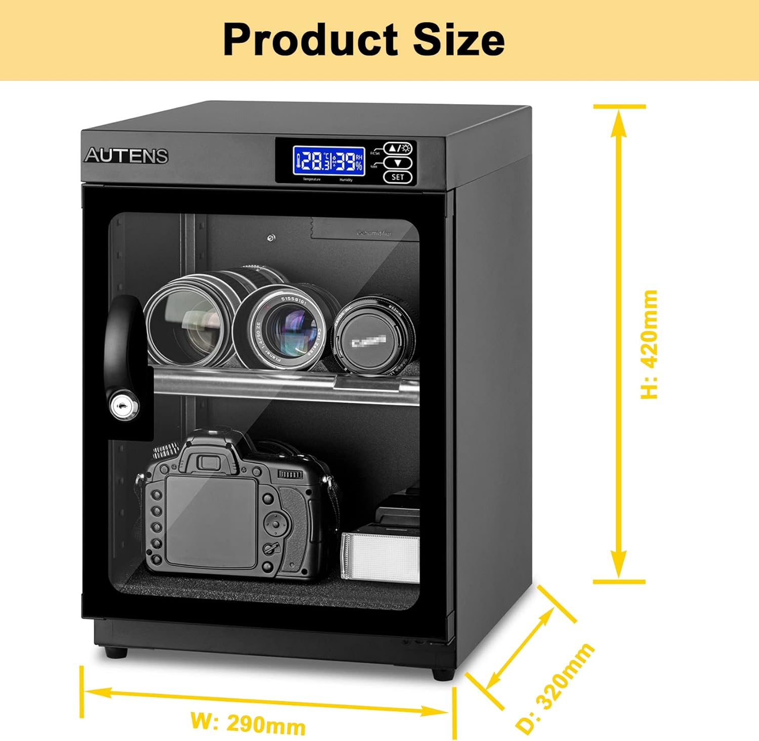 AUTENS 30L Dehumidifying Dry Cabinet Box, Digital Control Noiseless and Energy Saving, for DSLR SLR Camera Lens and Electronic Equipment Storage,Temperature Humidity LED Dual Screen