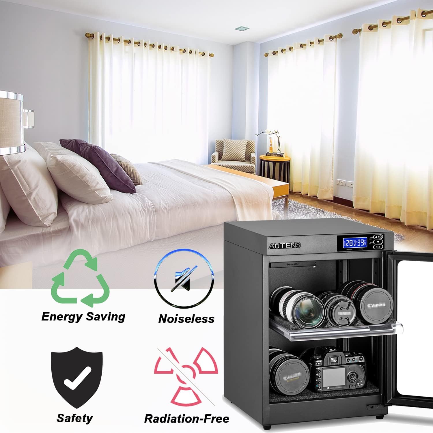 AUTENS 30L Dehumidifying Dry Cabinet Box, Digital Control Noiseless and Energy Saving, for DSLR SLR Camera Lens and Electronic Equipment Storage,Temperature Humidity LED Dual Screen