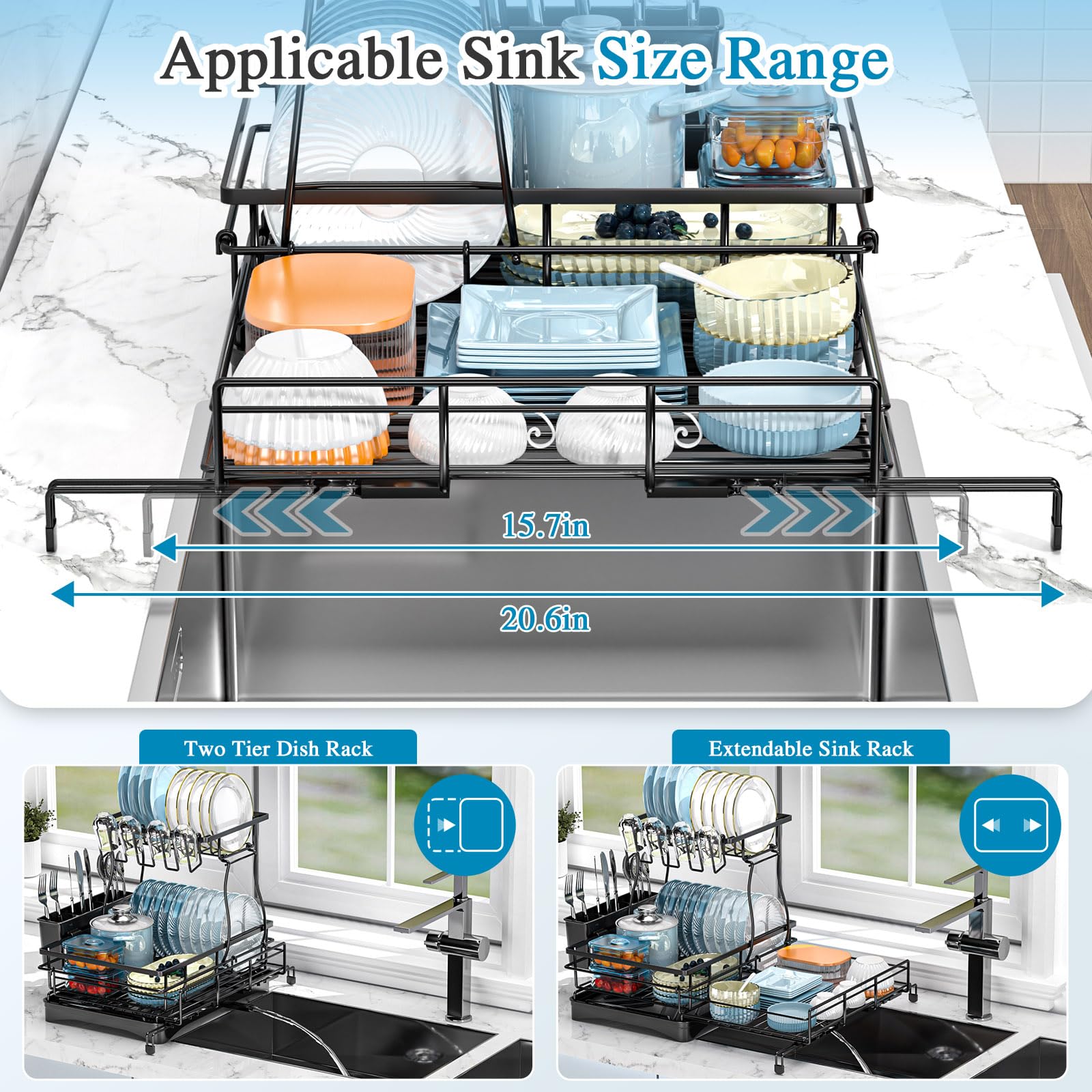 2-Tier Extendable Dish Drying Rack - Anti-Rust Pro Series 🍽️✨
