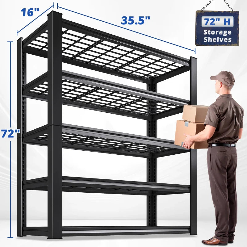 35.5"W x 72"H Storage Shelves 2500 LBS Adjustable Metal Shelving for Garage, Basement, Kitchen and Pantry - 2-Pack